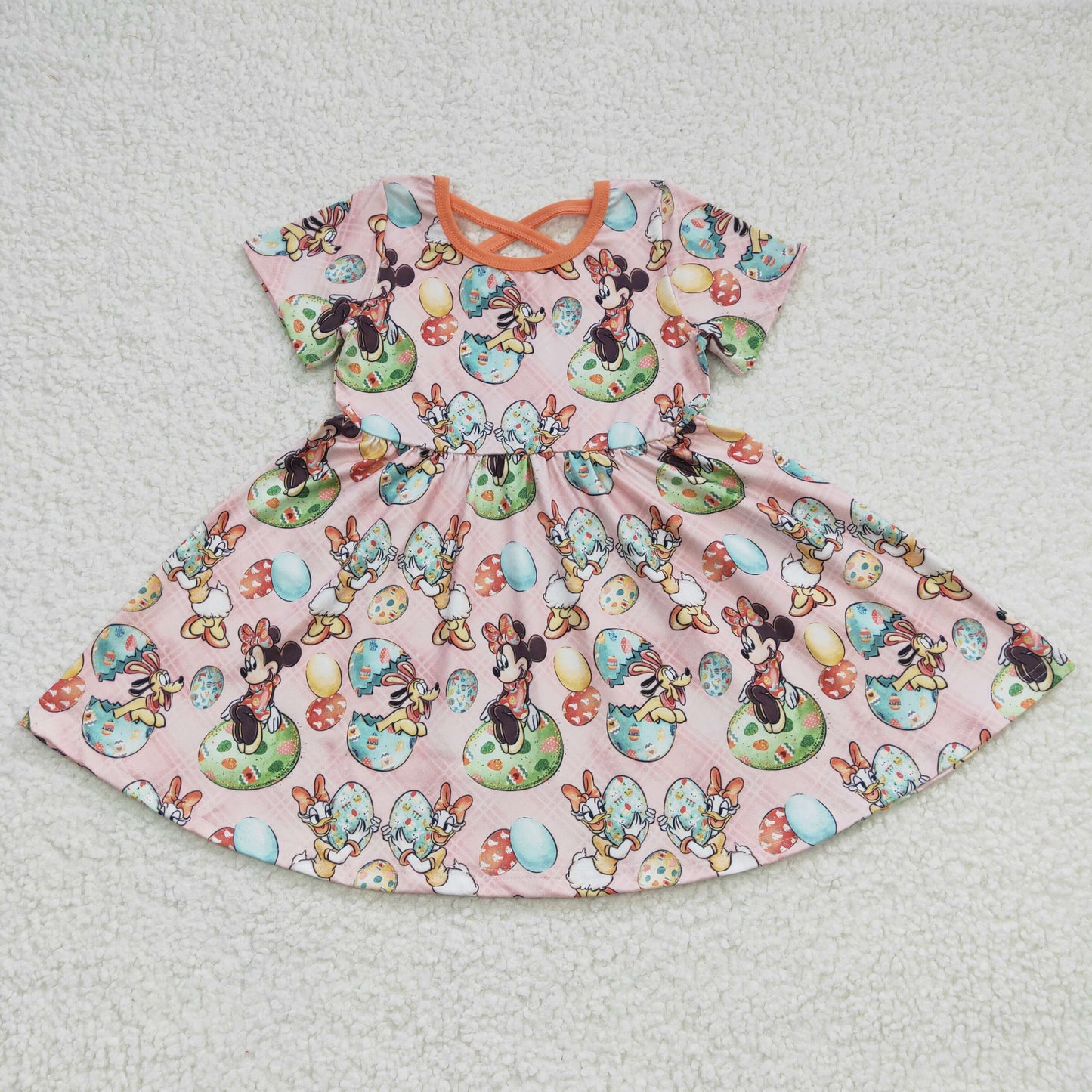 promotion RTS GSD0222 Easter Pink M Cartoon Duck Egg Girls Short Sleeve Dresses