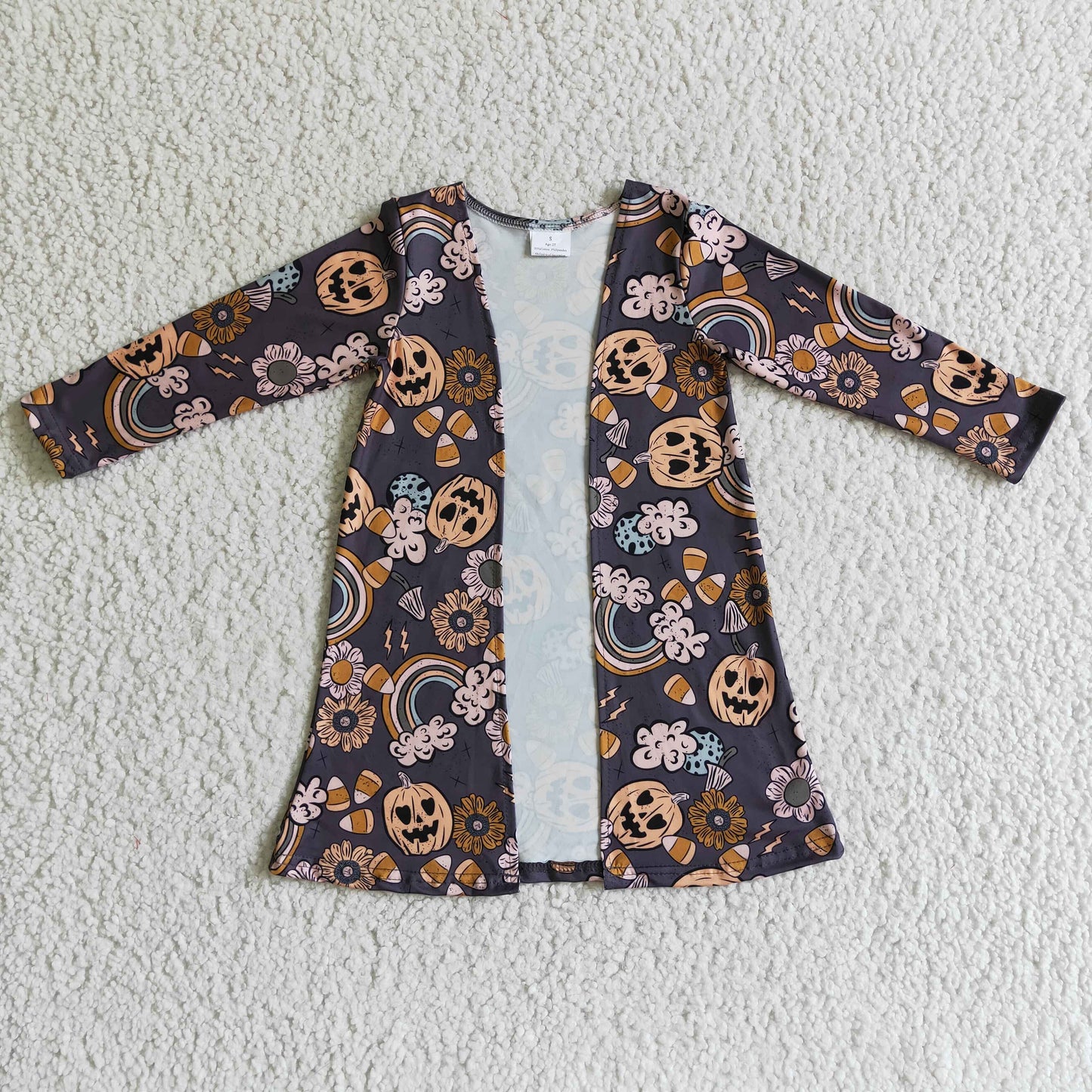 GT0044 Family Kids Halloween Pumpkin Rainbow Ghost Cartoon Girls Long Sleeve Cardigan