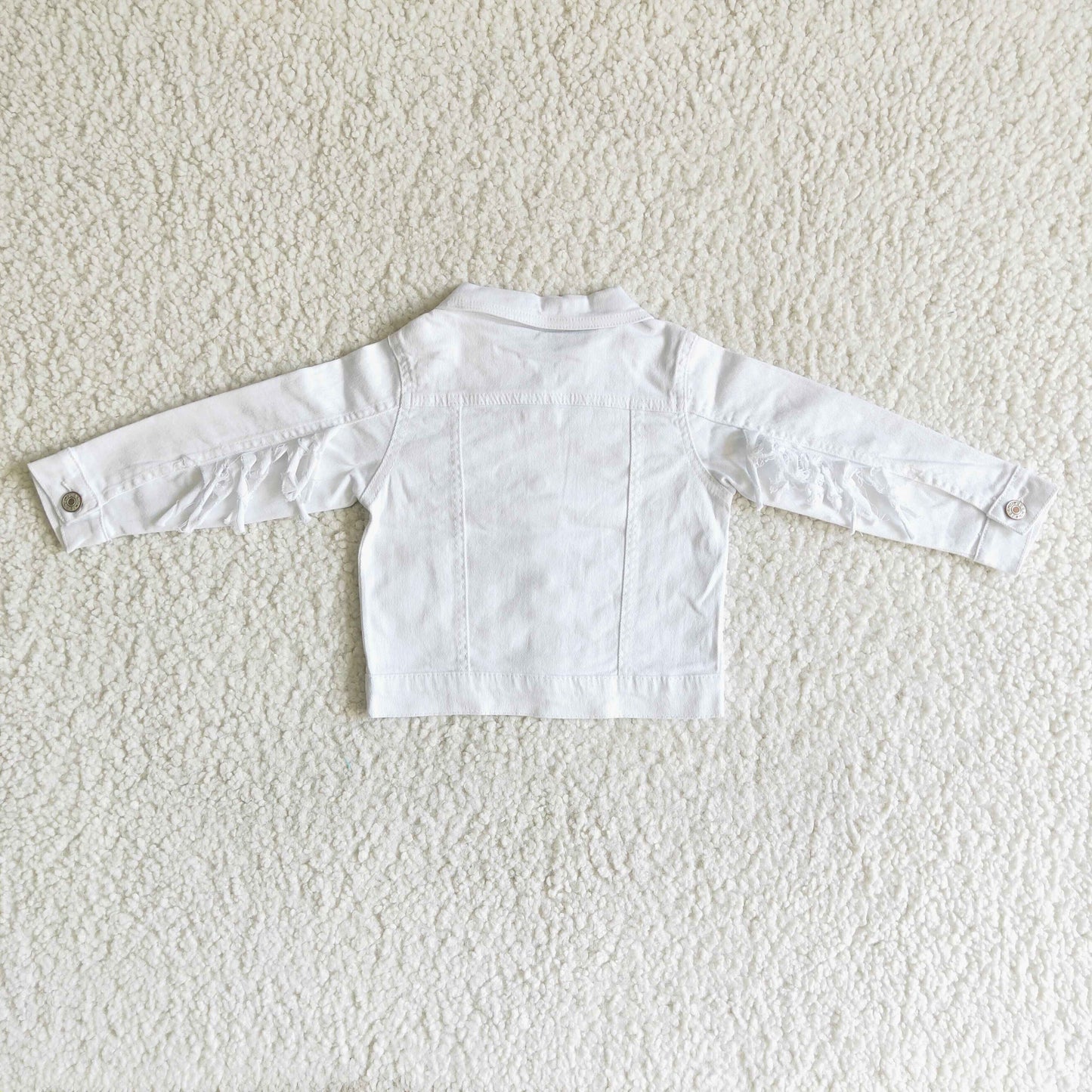 6 A32-28 White Long Sleeve Tassels Denim Jacket