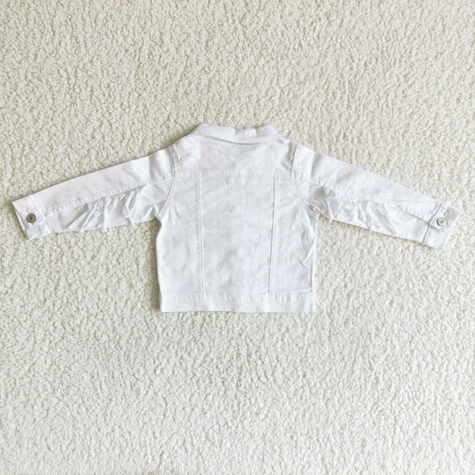 6 A32-28 White Long Sleeve Tassels Denim Jacket