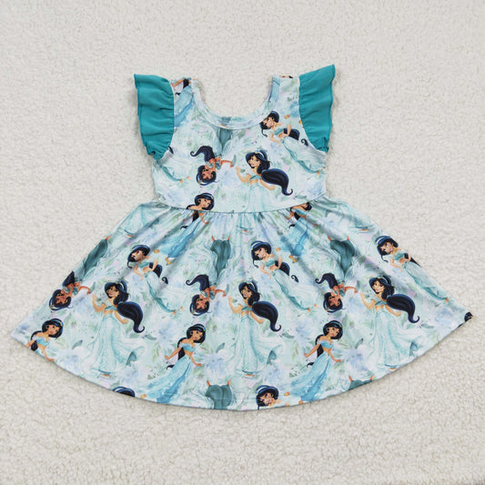 promotion GSD0267 Blue Princess Cartoon Girls Short Sleeve Dresses