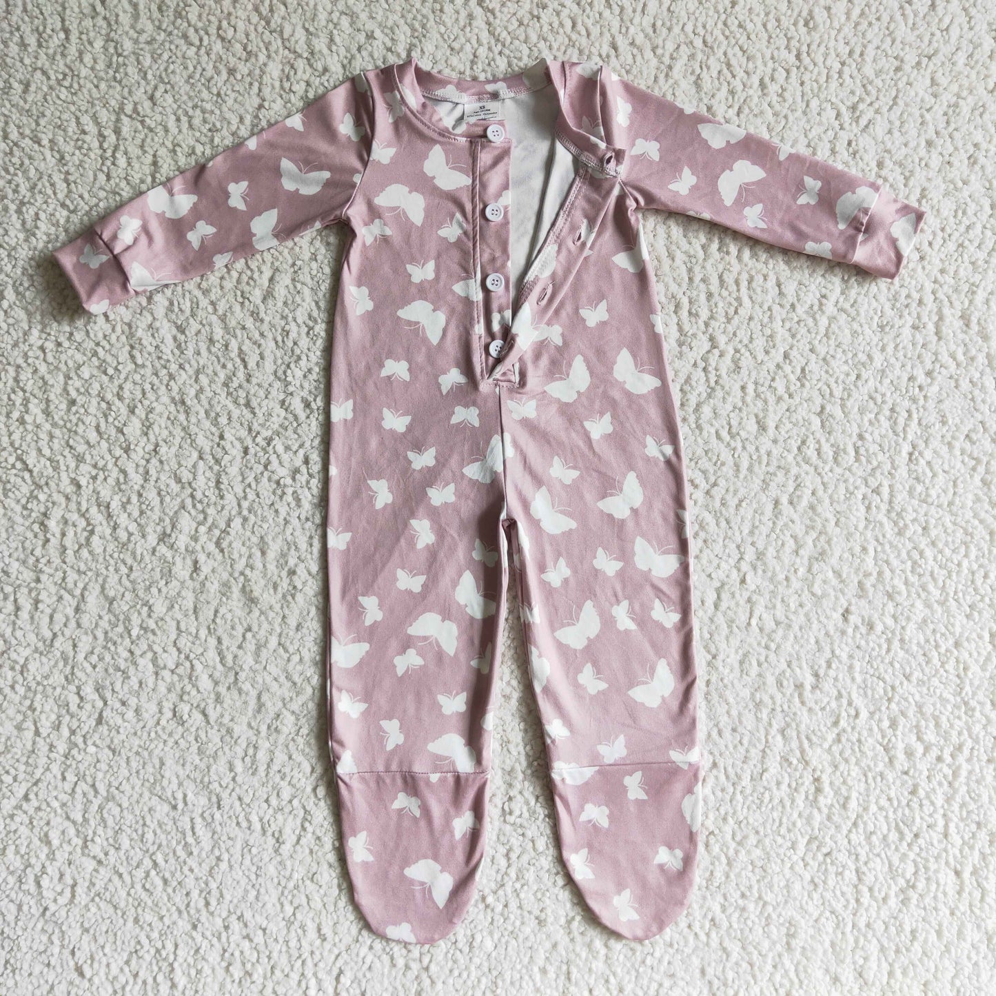 LR0118 Pink Butterfly Girls Long Sleeve Romper