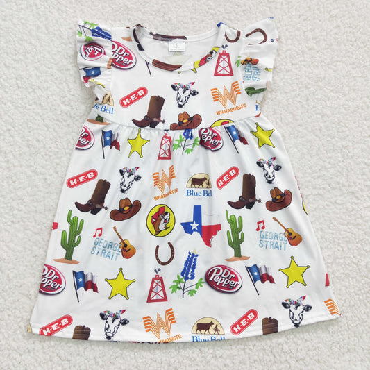 GSD0260 Cowboy Cow Red Girls Short Sleeve Dresses