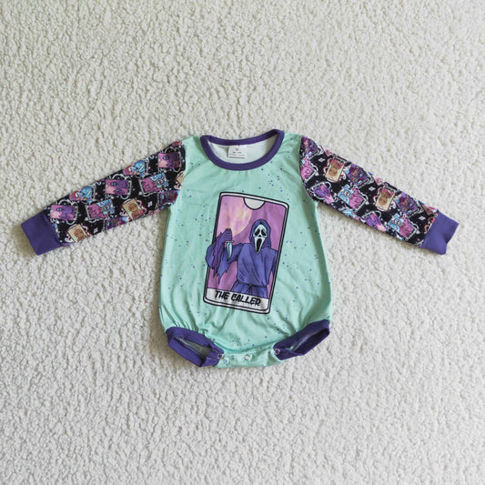 LR0089 Halloween Purple Ghost Cartoon Girls Long Sleeve Romper