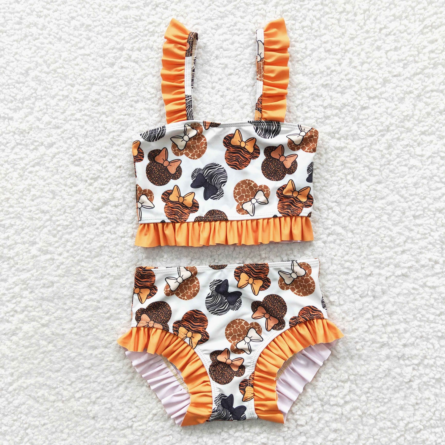 S0046 Yellow M Cartoon Leopard Girls Swimming Bathing Suits Swimsuits