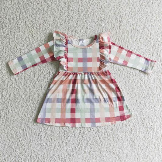 GLD0117 Christmas Red Pink Plaid Girls Long Sleeve Dresses