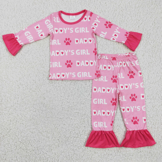 promotion RTS GLP0352 Pink White Dog Paw Daddy Girl Girls Long Sleeve Pants Outfits Pajamas