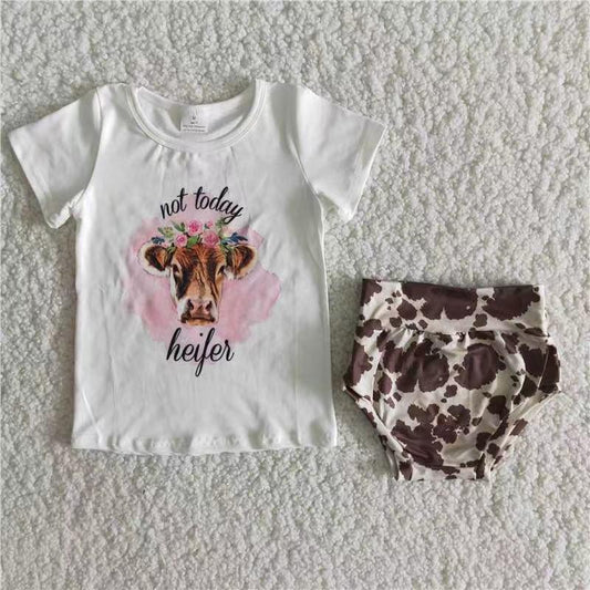Not Today Heifer Cute T-shirts Baby Girls Bummies Sets