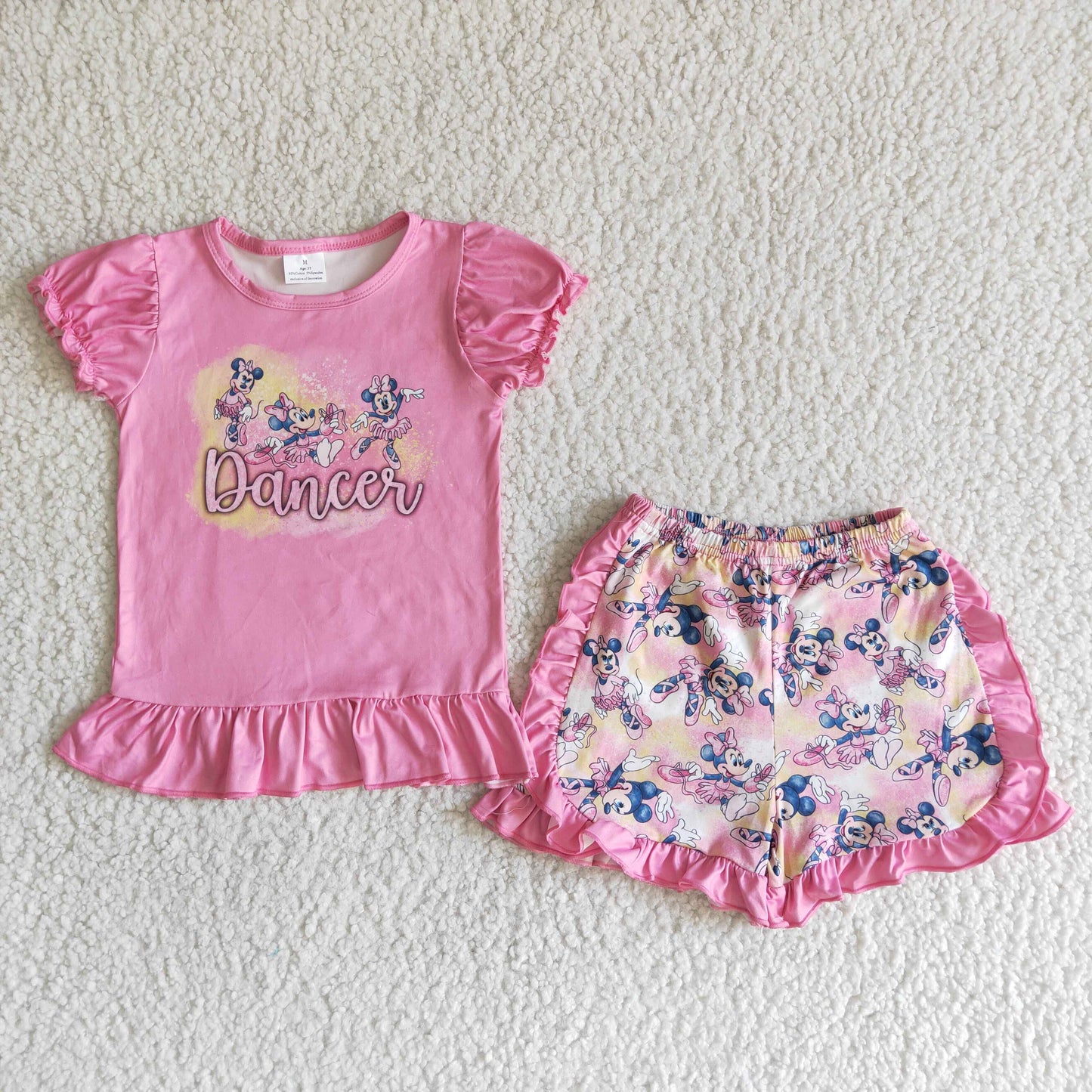 C4-27 Pink M Cartoon Dancer Girls Short Sleeve Shorts Outfits
