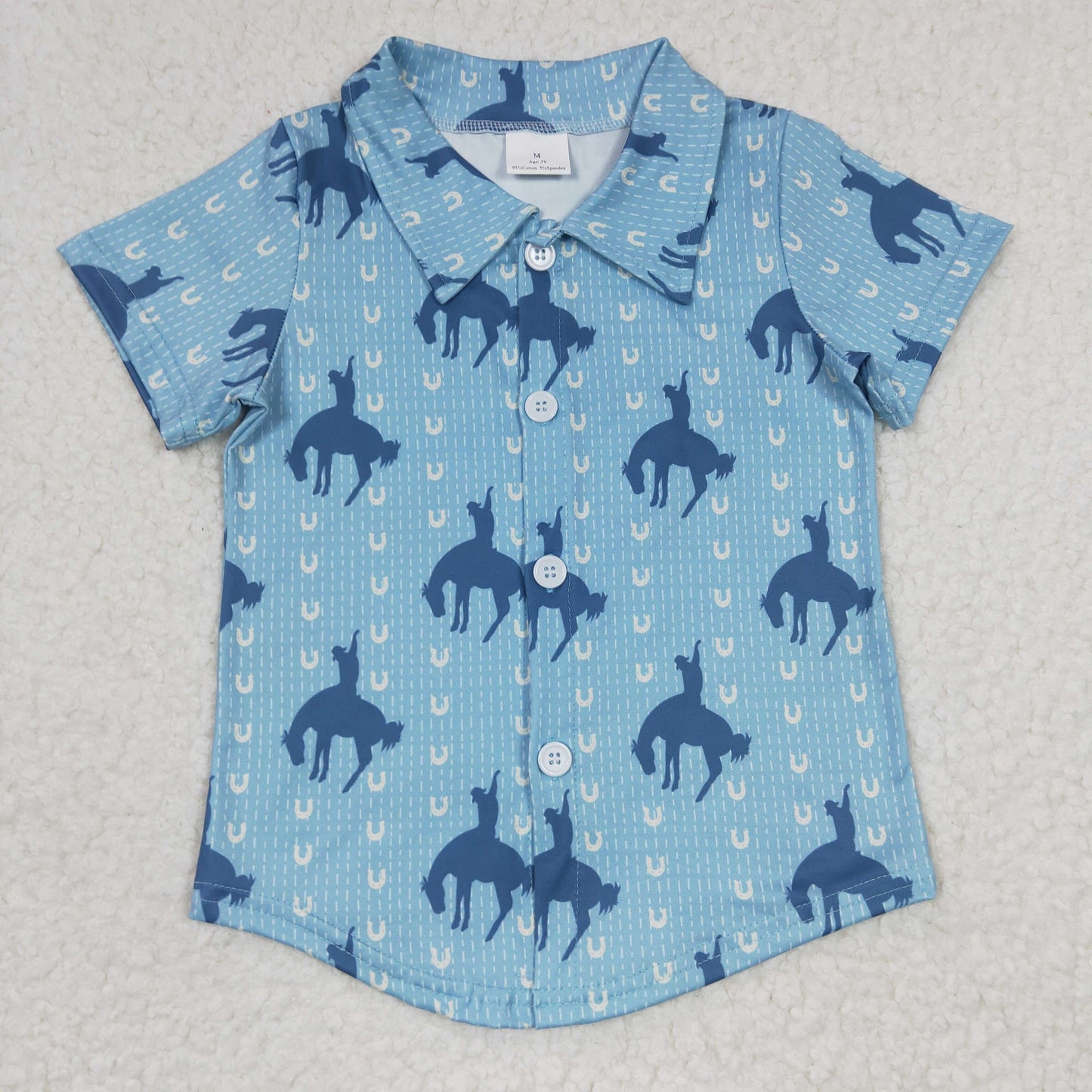 BT0164 Blue Rodeo Cowboy Western Boys Short Sleeve Top Collar T-Shirts
