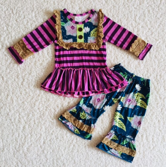 promotion RTS 6 B8-36 Purple Striped Print Kids Outfits