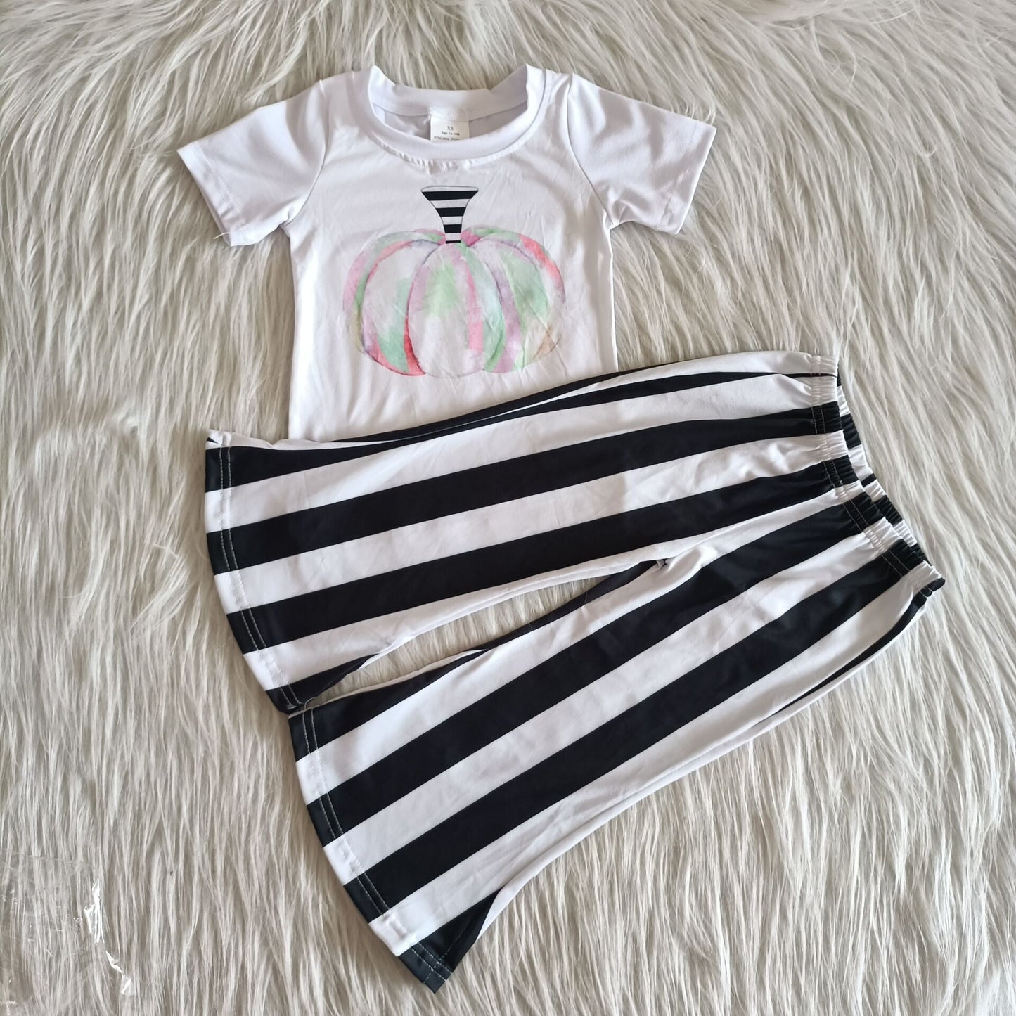 Hot Sale Baby Girls Short Sleeve Tunic Pumpkin Striped Print Kids Outfits