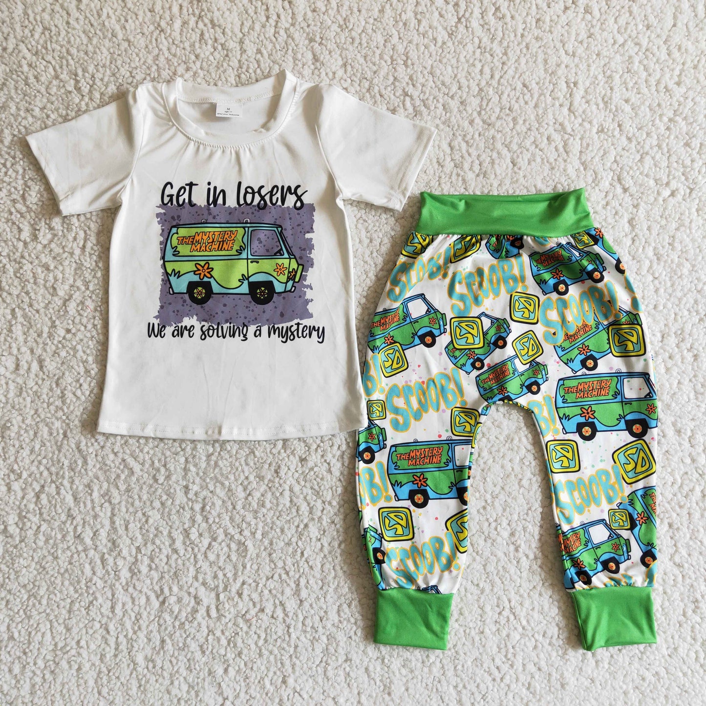 promotion RTS B9-28 Dog Get in Losers Car Green Cartoon Boys Short Sleeve Pants Outfits