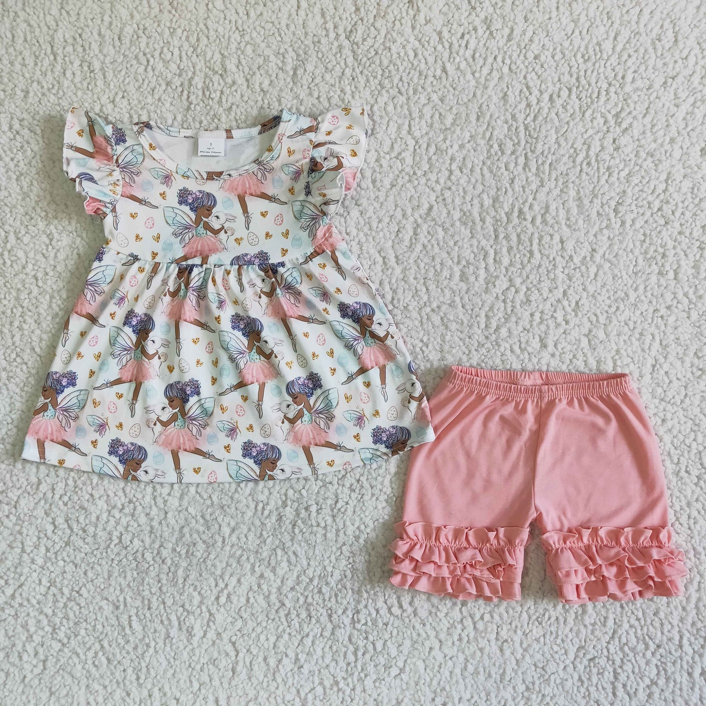 promotion RTS C0-13-3 Easter Rabbits Pink Dancer Girls Short Sleeve Shorts Outfits
