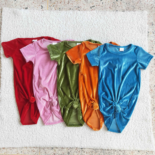 D9-1 Pink Velvet Girls Short Sleeve Dresses