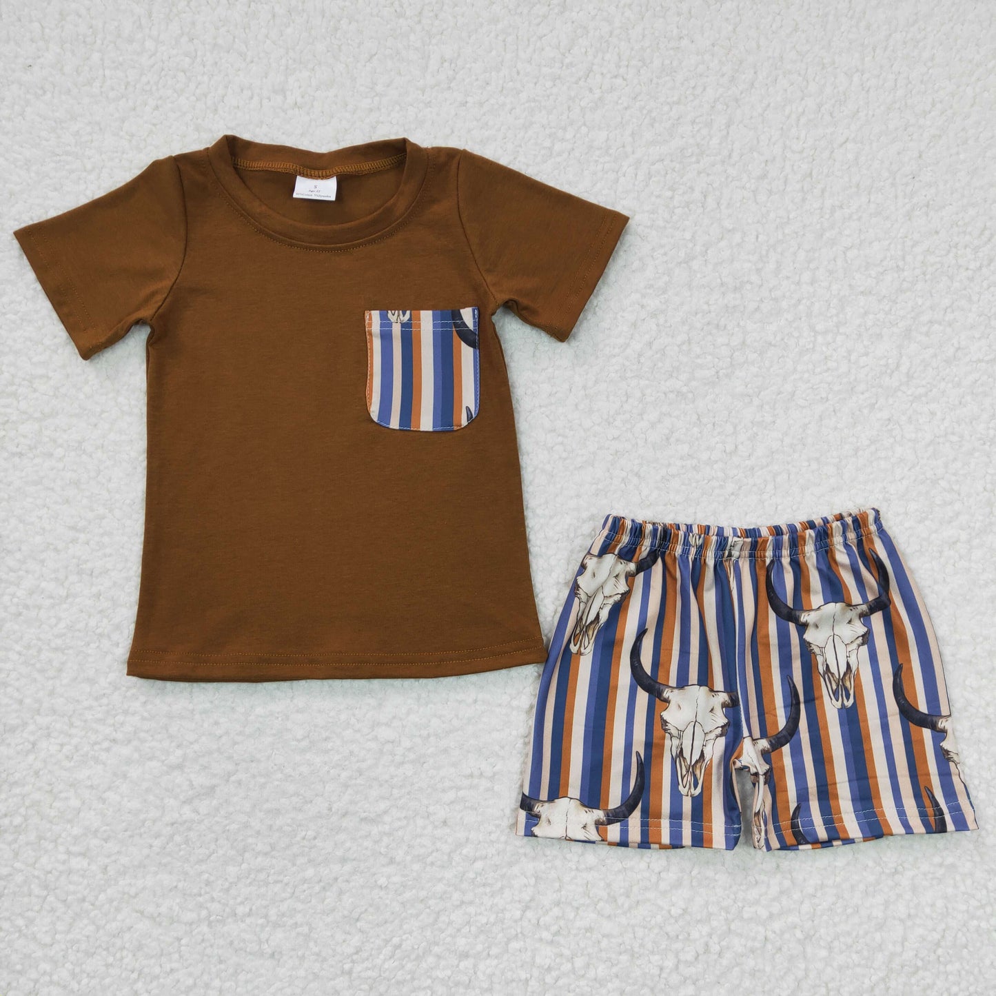 BSSO0149 Brown Highland Cow Western Pocket Boys Short Sleeve Shorts Outfits