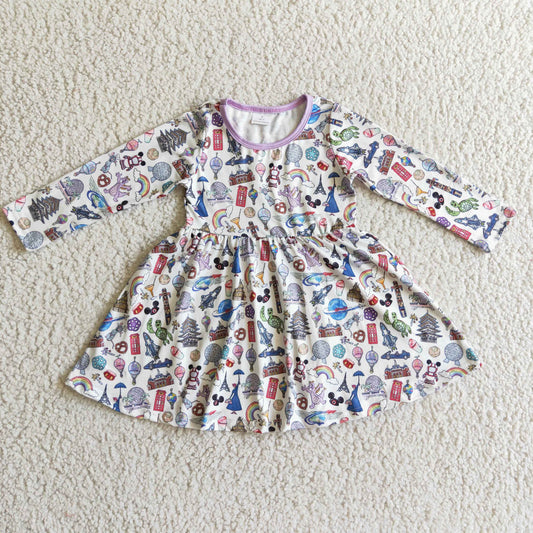 promotion GLD0160 Purple M Cartoon Rainbow Girls Long Sleeve Dresses