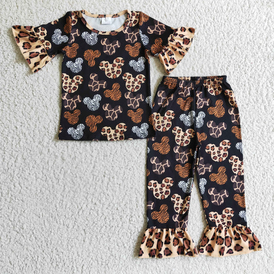 GSPO0229 Leopard M CartoonGirls Short Sleeve Pants Outfits Pajamas