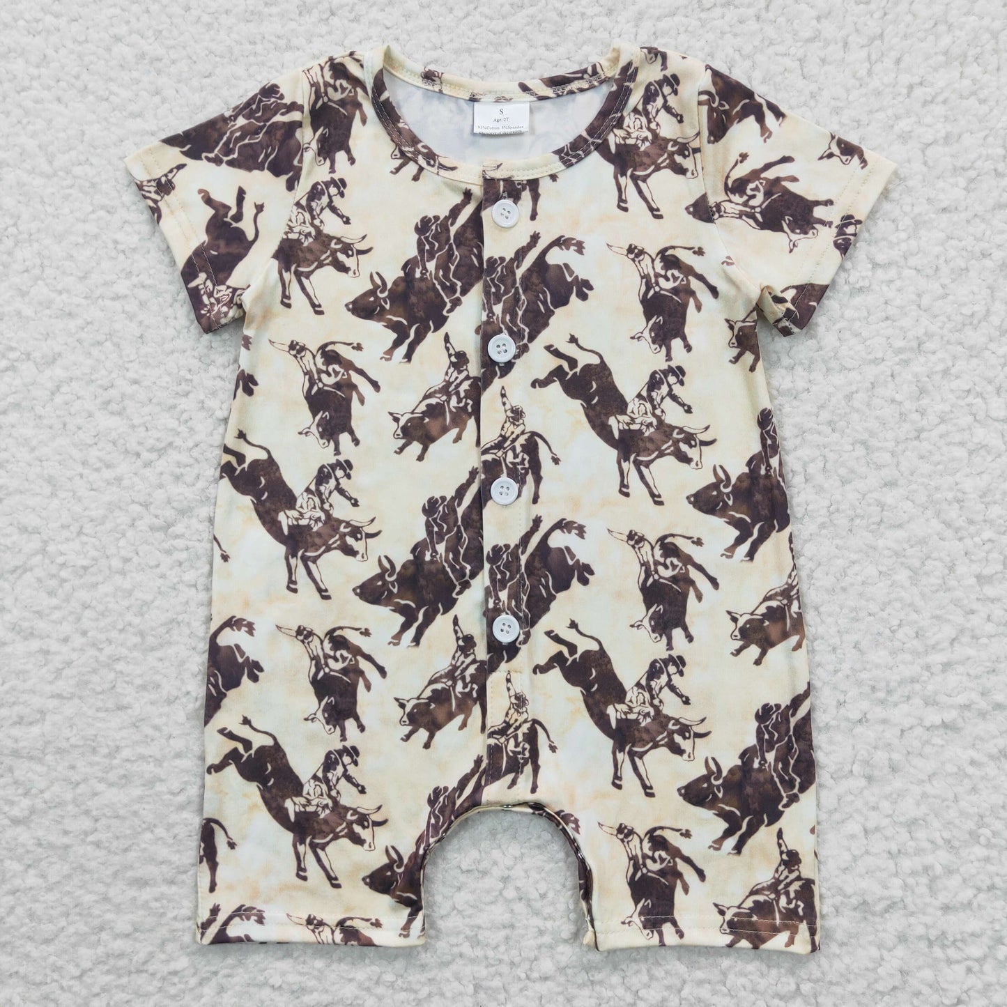 SR0261 Brown Rodeo Cowboy Western Boys Short Sleeve Romper