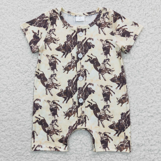 SR0261 Brown Rodeo Cowboy Western Boys Short Sleeve Romper