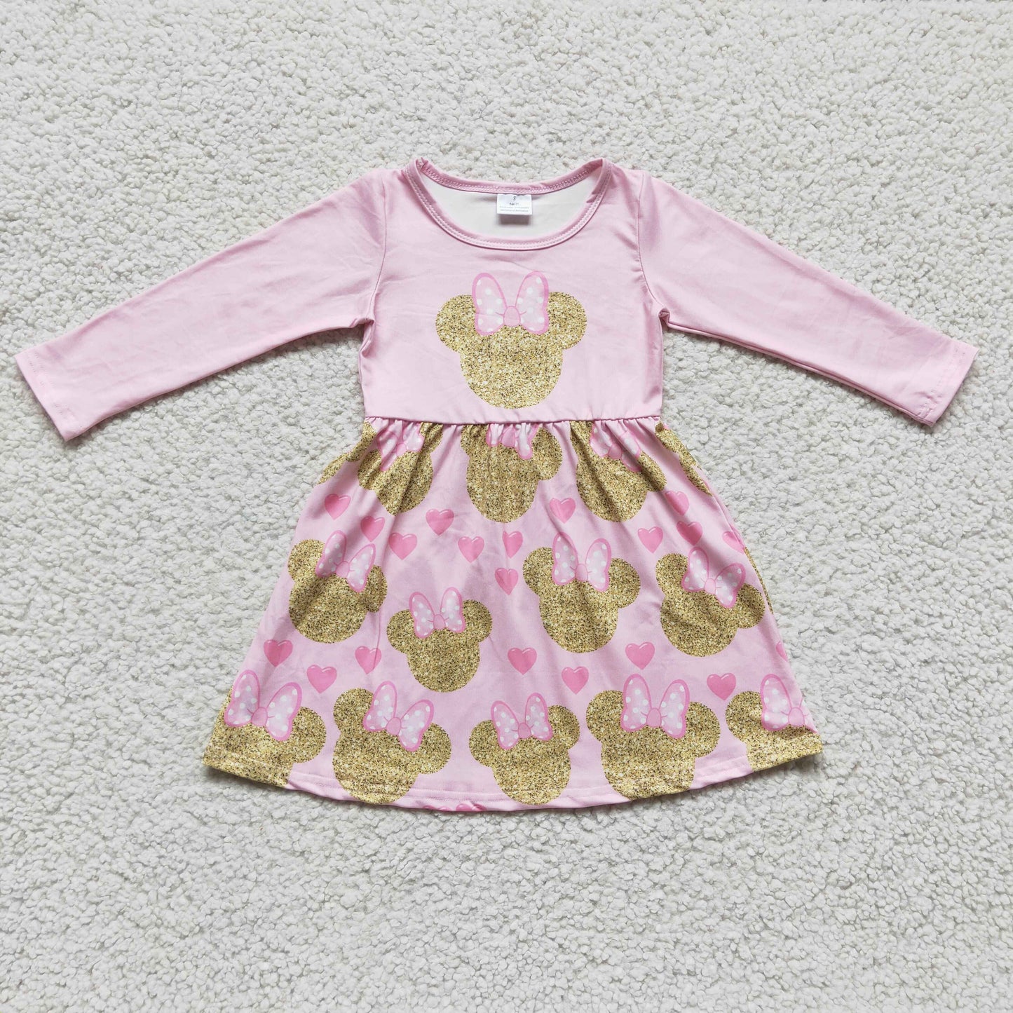 promotion GLD0156 Valentine Love Pink Golden M Cartoon Girls Long Sleeve Dresses