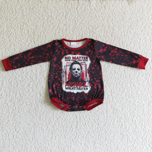 LR0143 Halloween Red Black Blood Cartoon Girls Long Sleeve Romper
