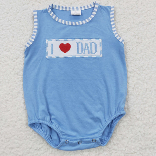 SR0236 Blue Plaid I Love Dad Embroidery Boys Short Sleeve Romper