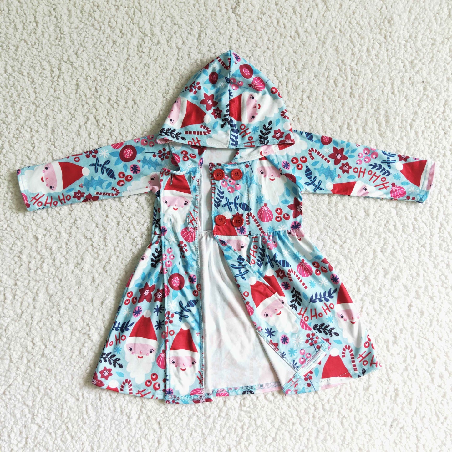 GT0026 Christmas Blue Santa Hoodies Girls Long Sleeve Dresses