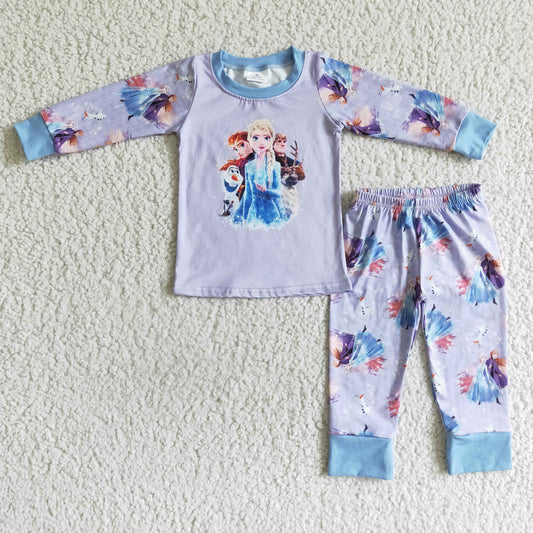 promotion RTS 6 A9-1 Purple Blue Ice Cartoon Princess Girls Long Sleeve Pajamas