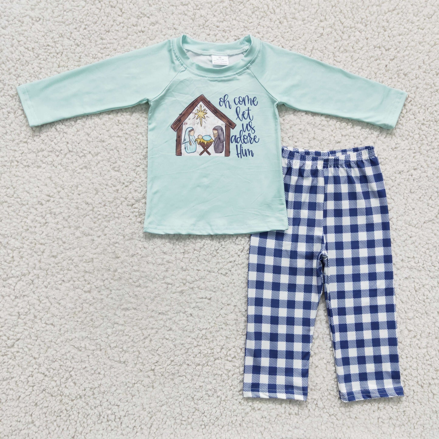 Clearance 6 A4-1 Christmas Jesus Blue Green Plaid Boys Long Sleeve Pants Outfits