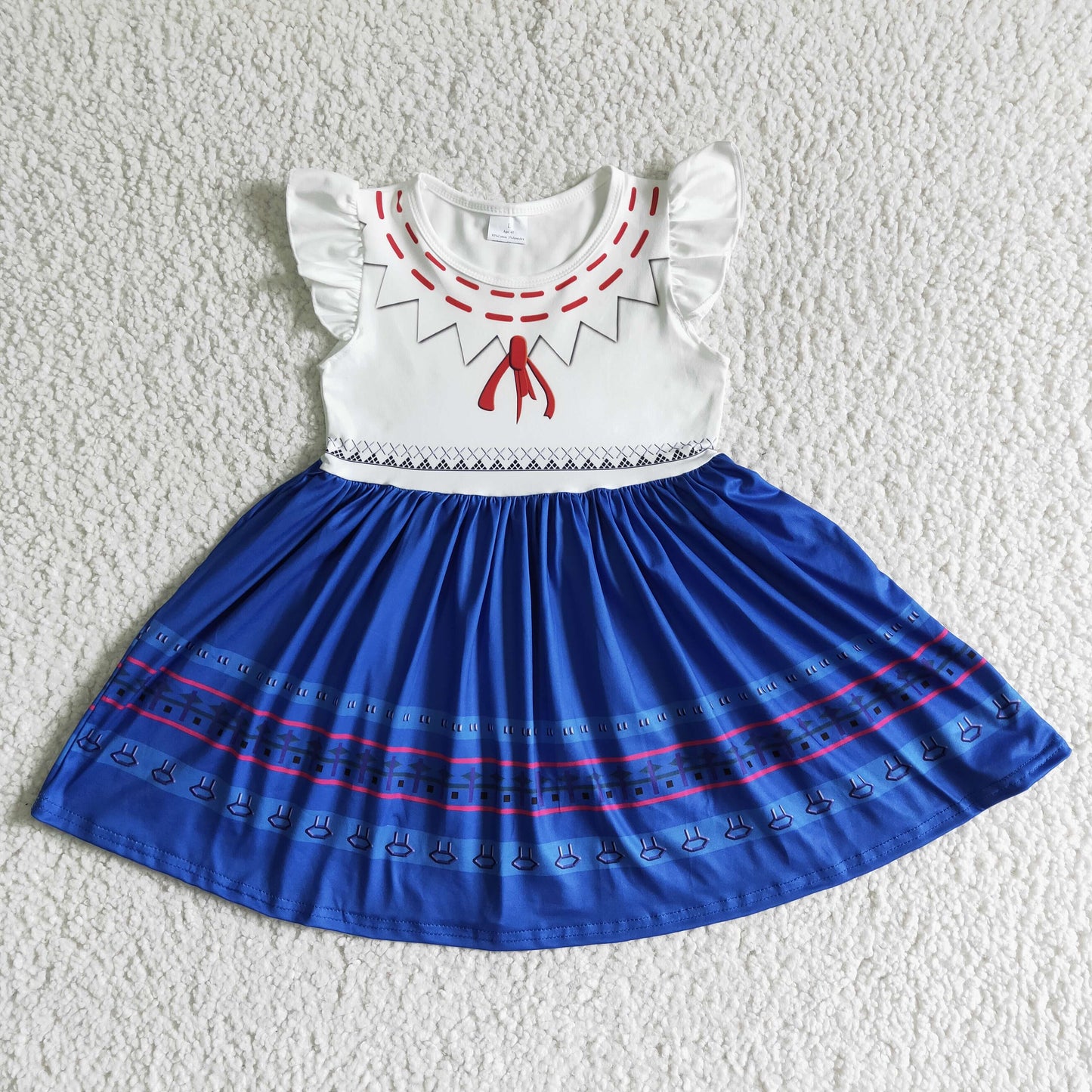 promotion GSD0005 RTS Blue Princess Cartoon Girls Flutter Sleeve Dresses