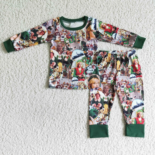 BLP0051 Christmas Character Green Cartoon Boys Long Sleeve Pajamas
