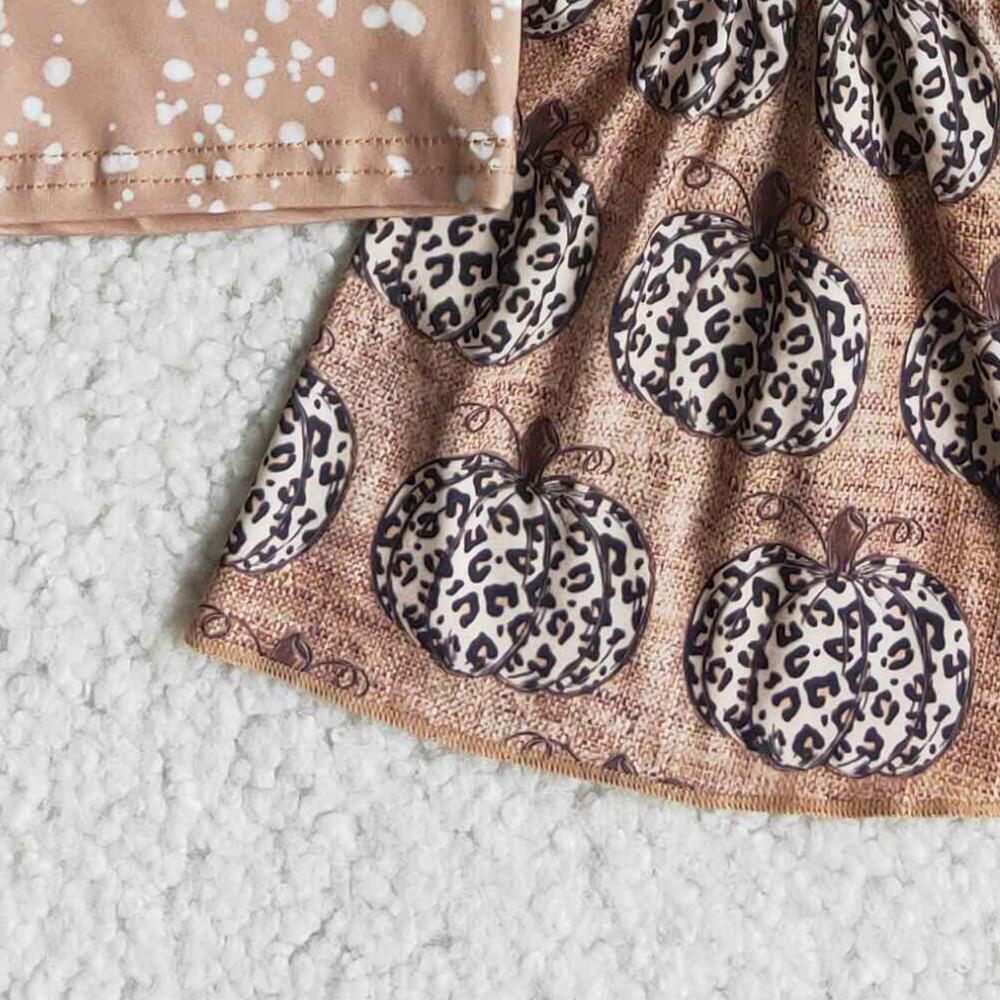promotion RTS A10-13 Halloween Pumpkin Leopard Home Girls Short Sleeve Bell Bottom Pants Outfits
