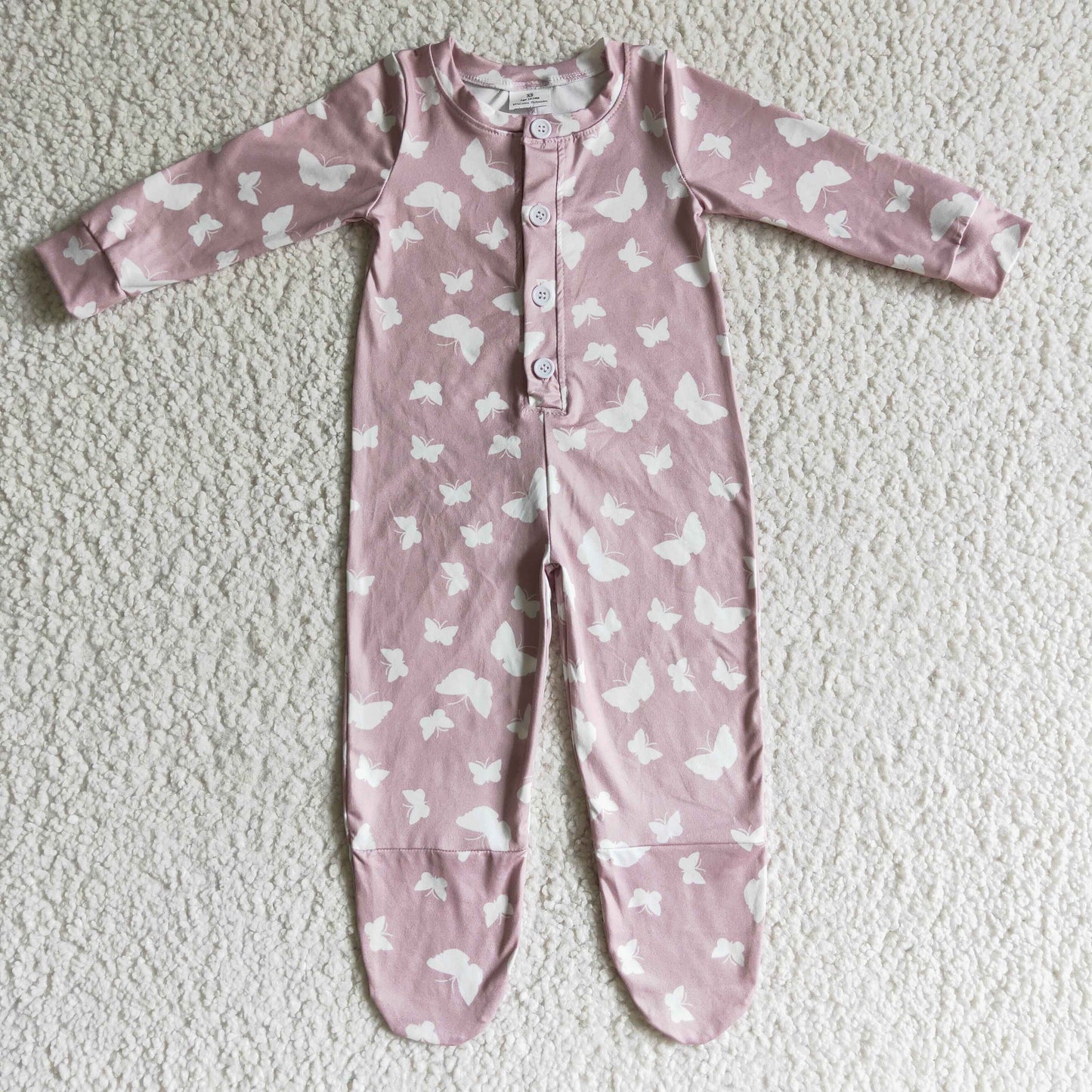 LR0118 Pink Butterfly Girls Long Sleeve Romper