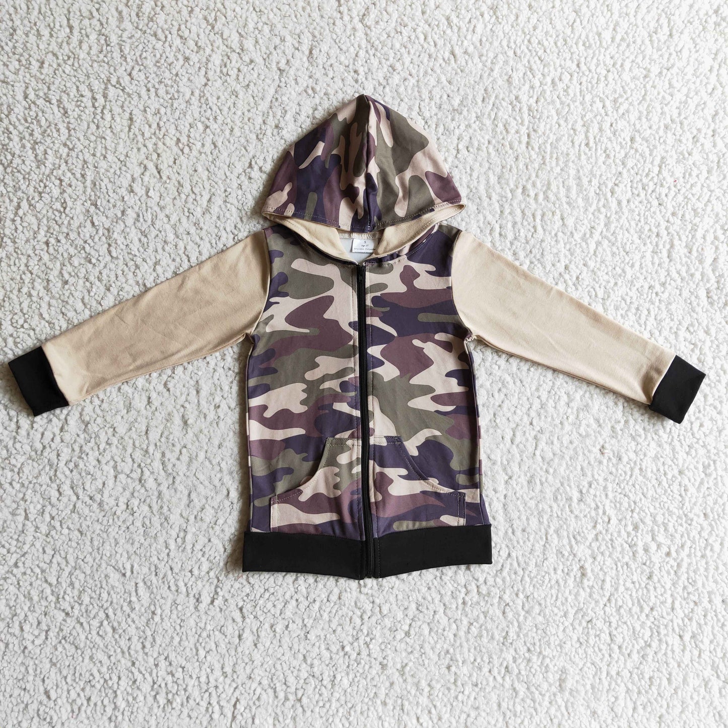 promotion BT0085 Green Camo Pockets Boys Long Sleeve Hoodies Top