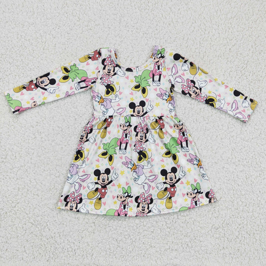 promotion GLD0158 Valentine Love Pink Green Duck M Cartoon Girls Long Sleeve Dresses