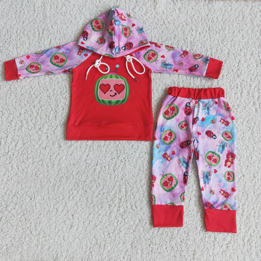Clearance 6 B12-39 Valentine's Cartoon Melon Girls Hoodie Set