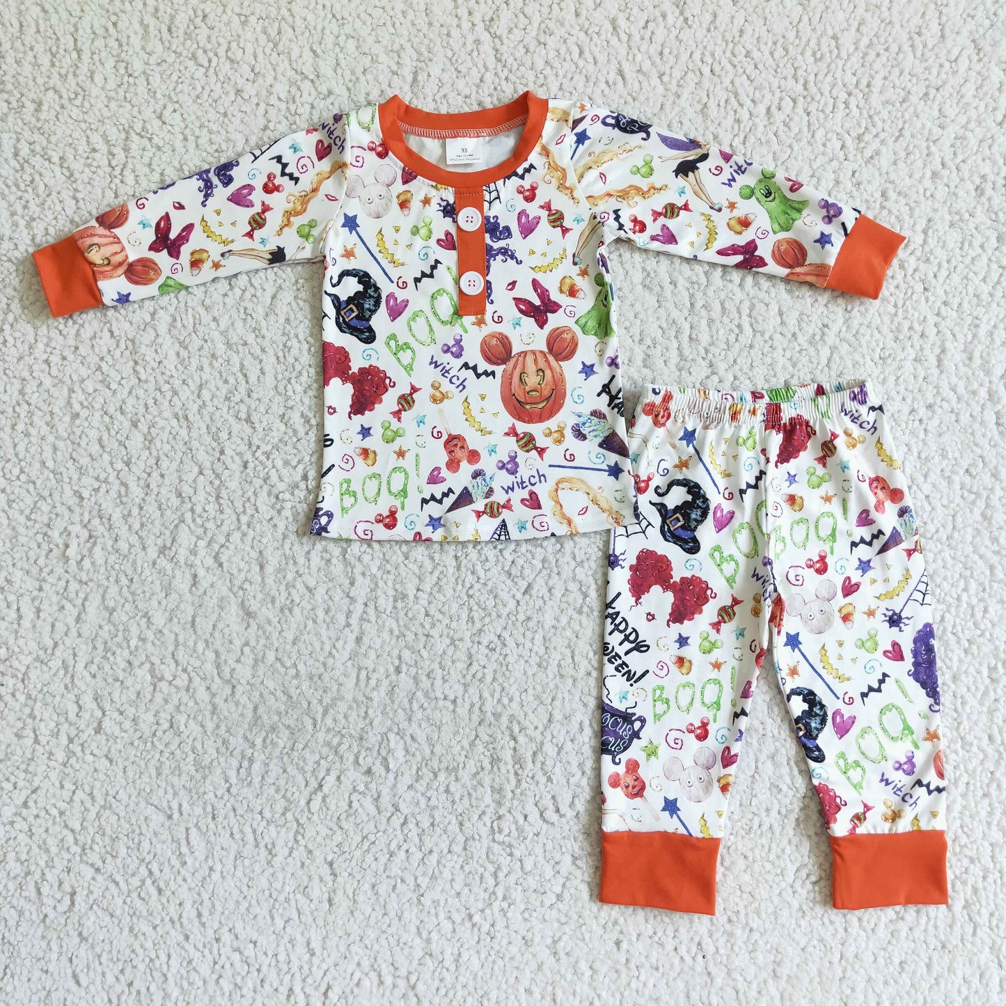 BLP0046 Halloween Pumpkin Orange Ghost Witch Mouse Cartoon Boys Long Sleeve Pajamas