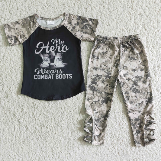 Camo Print T-shirts Match Crossing Pants Set
