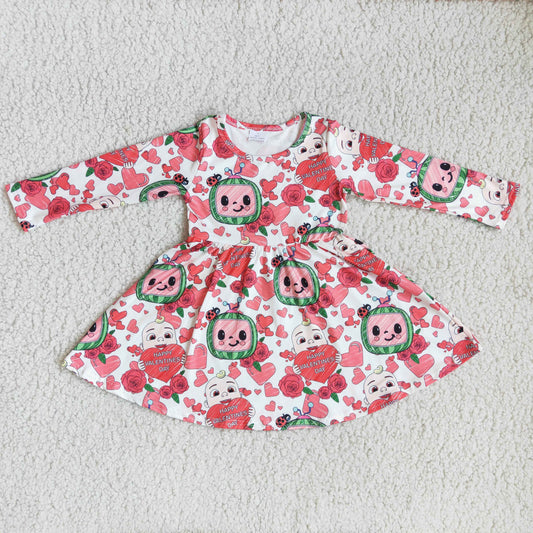 Clearance 6 B12-30 Melon Cartoon Valentine's Day Baby Twirl Dress