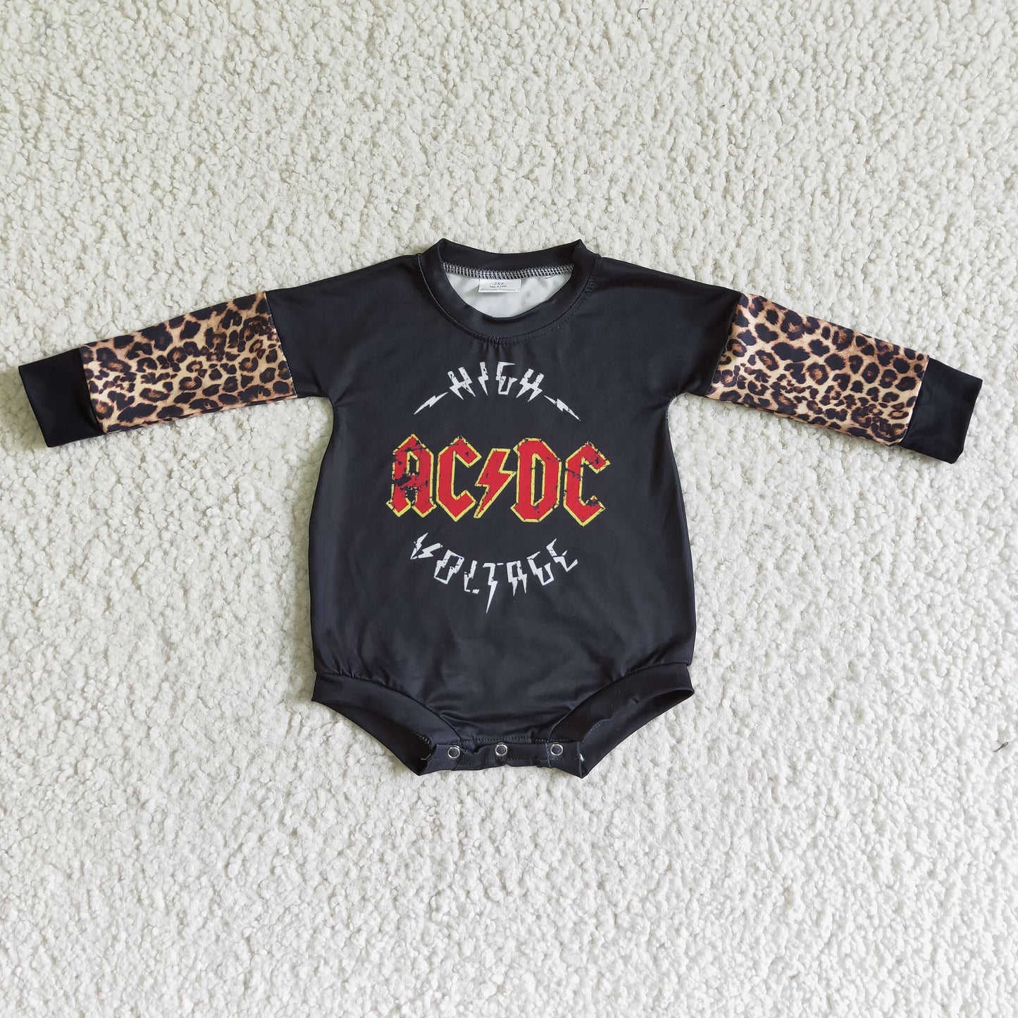 LR0013 Black Leopard Music Band Singer Girls Long Sleeve Romper