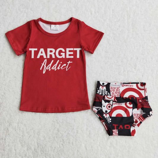 B10-23 Red Target Cute Dogs Girls Short Sleeve Bummies Outfits