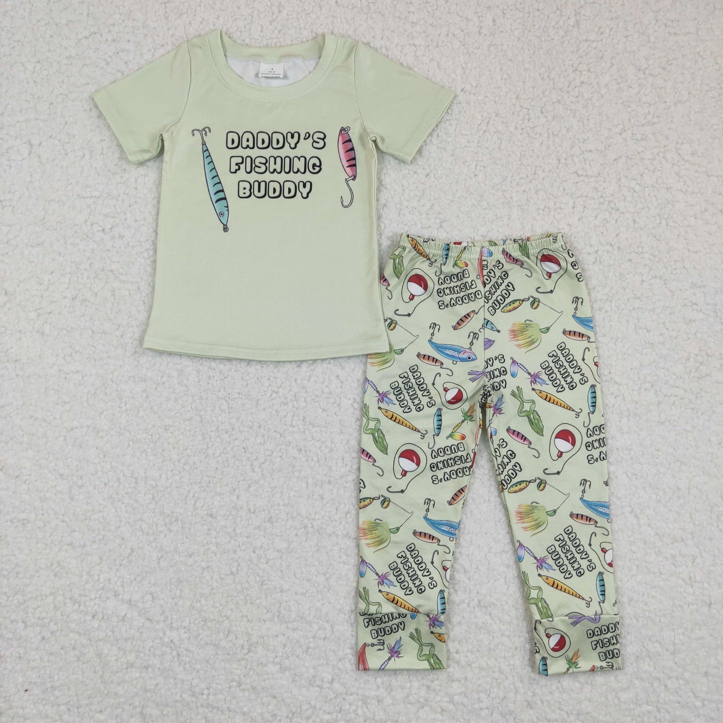 promotion RTS BSPO0038 Green Daddy Fishing Buddy Fish Boys Short Sleeve Pants Outfits