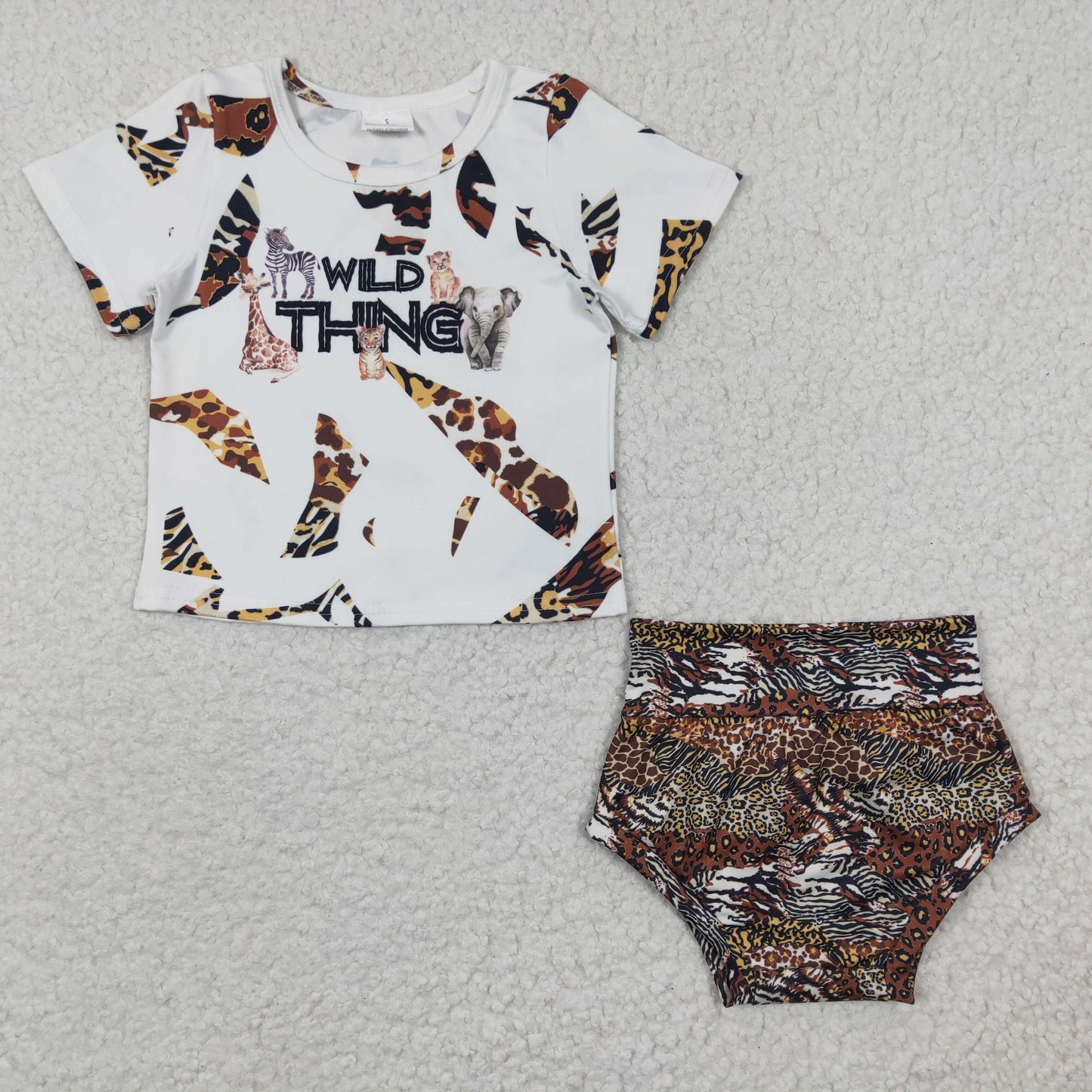 promotion RTS GBO0096 Wild Thing Leopard With Headband Bow 3pcs Girls Short Sleeve Bummies Outfits