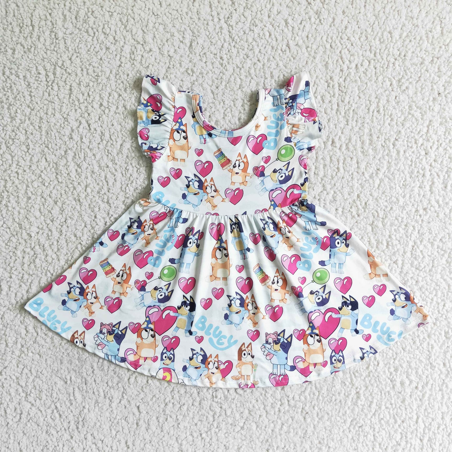 C10-02 Blue Dog Cartoon Girls Short Sleeve Dresses