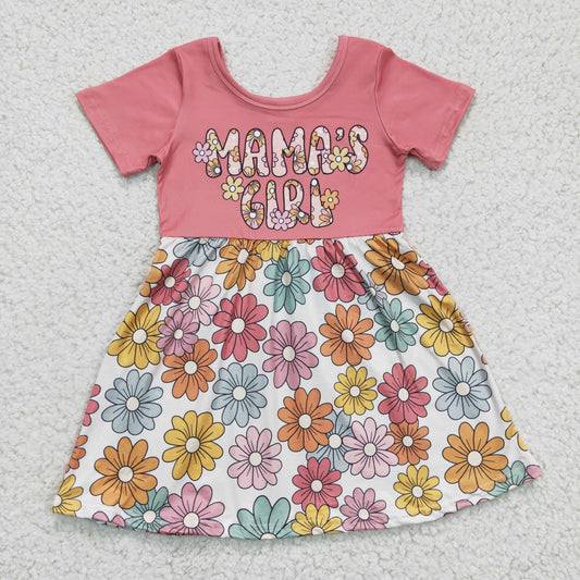 promotion GSD0183 Pink Mama Girl Floral Girls Short Sleeve Dresses