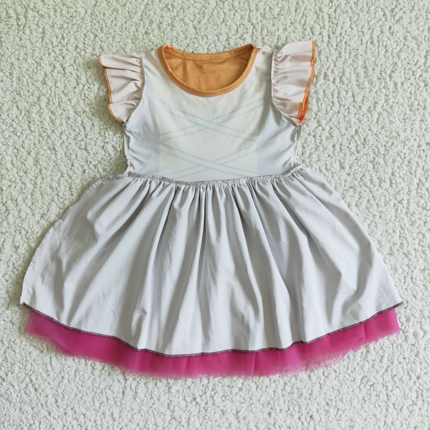 GSD0127 Red Orange Tulle Tutu Girls Short Sleeve Dresses