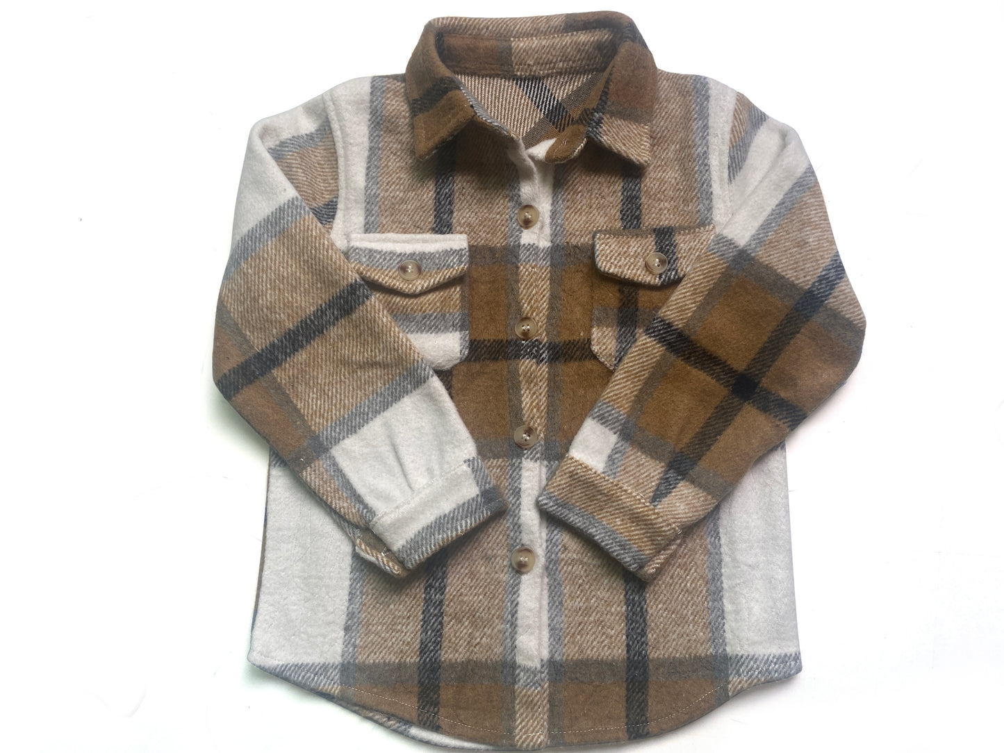 BT0062 Brown Plaid Boys Long Sleeve Top Winter Collar T-Shirts