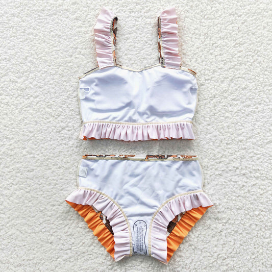 S0046 Yellow M Cartoon Leopard Girls Swimming Bathing Suits Swimsuits