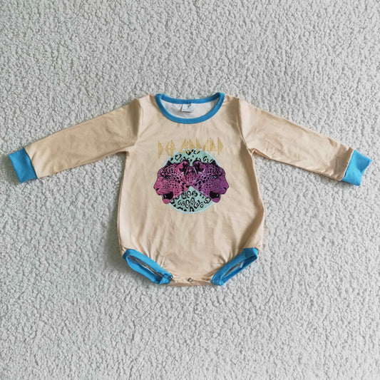 LR0135 Blue Leopard Tiger Cartoon Girls Long Sleeve Romper